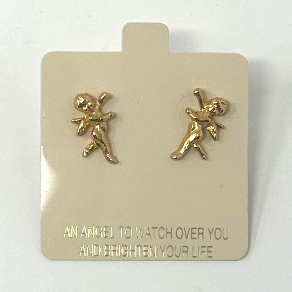 Cherub Angel Stud Earrings Gold Tone Celestial Jewelry Vintage Style
